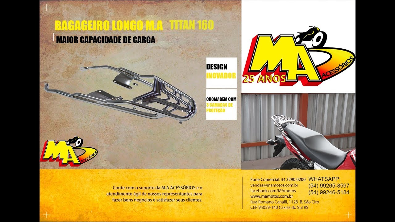 Instalação Bagageiro Longo M.A TITAN 160