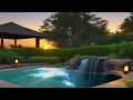 Beautiful Golden Sunset By A Relaxing Private Pool  Soothing Water Sounds  Calming Waterfall