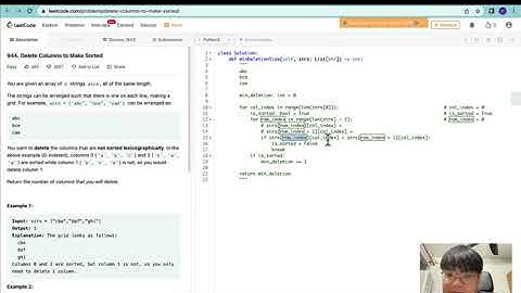 Leetcode Python - Easy - Delete Columns to Make Sorted (2D Linear - Single Pointer)