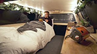 Solo Winter Truck Camping in the Coziest Camper Setup | Relaxing ASMR | Sounds of Nature and Camping