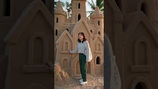 house built entirely from sand, detailed sand architecture with realistic textures,