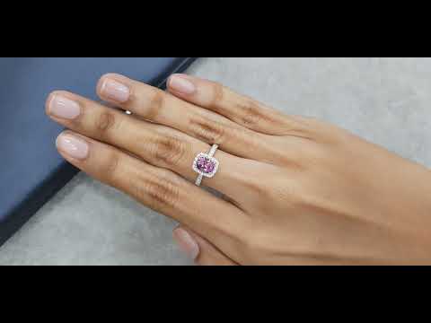 Ring with pink sapphire 1.41 ct and diamonds in 18K white gold Video  № 1
