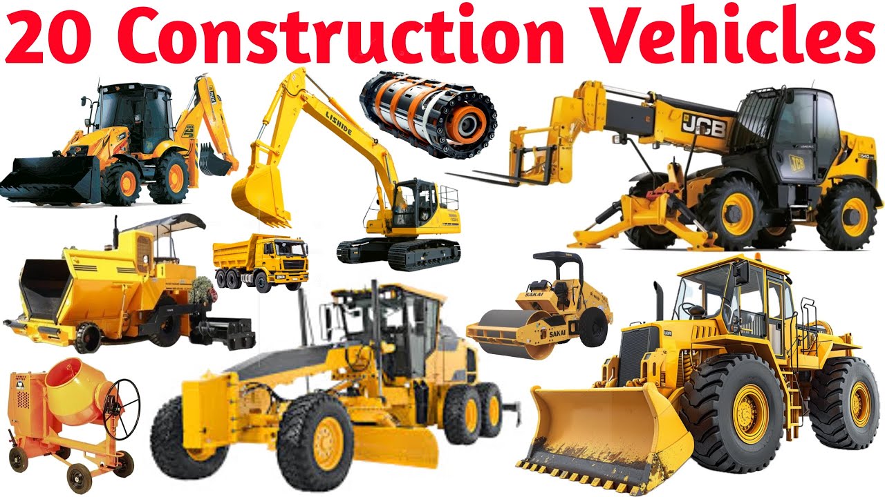 20 Construction Vehicles Names with Pictures | Learning Video for Kids ...