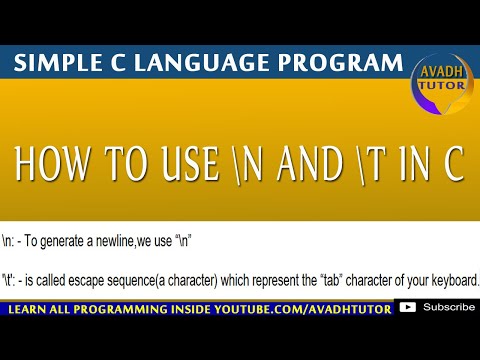 how to use n and t in c language | how to create space using c | how to create tab using c language