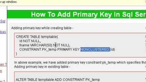 How to add a primary key in a table in sql server