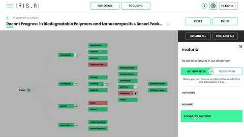 Iris.ai Explore: Hierarchy Editor