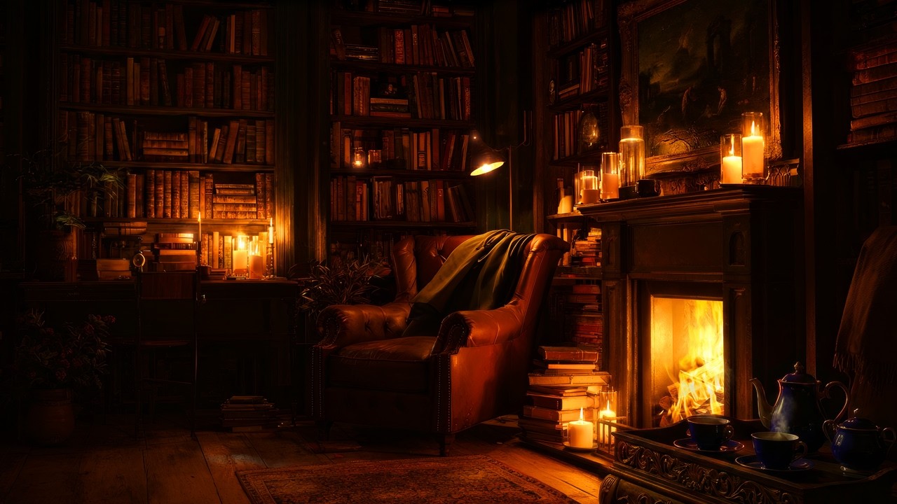 Edwardian Parlor Reading Nook with Crackling Fireplace Sounds for Deep Focus and Sleep | 8 Hours