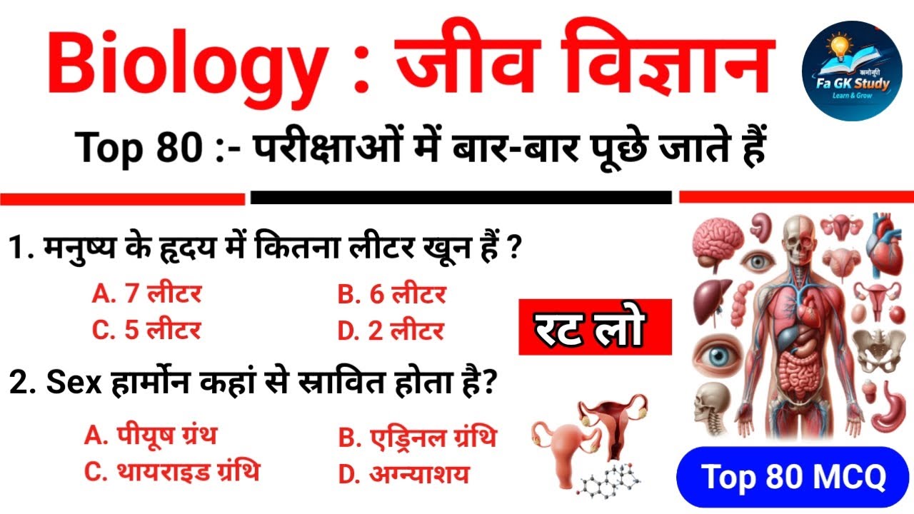 Biology Top 80 Gk Questions Answers | जीव विज्ञान के टॉप 80 अति महत्वपूर्ण प्रश्न | Biology Gk 