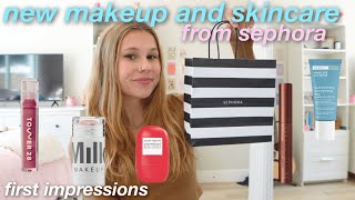 FIRST IMPRESSIONS OF NEW MAKEUP | sephora new skincare and makeup