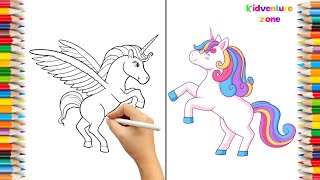 How to Color a Unicorn | Arts and Coloring tutorial for Kids Children and Toddlers | Coloring pages