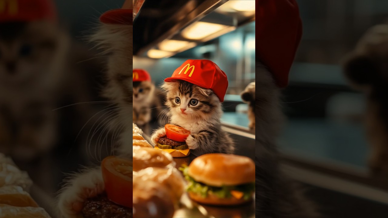 Cat making burger at McDonald's 😍 