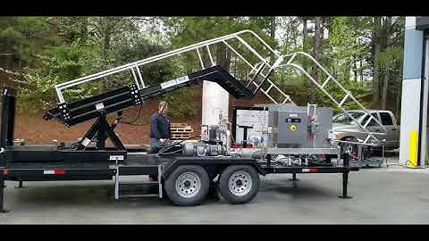 Mobile Transload Unit with Rotating Railcar Access Platform Installed on DOT Trailer