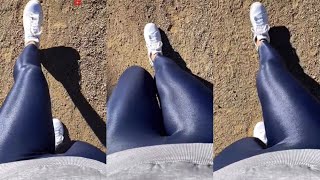 Spandex Leggings Walk in Deep Blue Shiny Tight Clothes