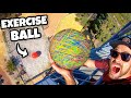 Rubber Band Ball Vs. World’s LARGEST Exercise Ball from 45m!