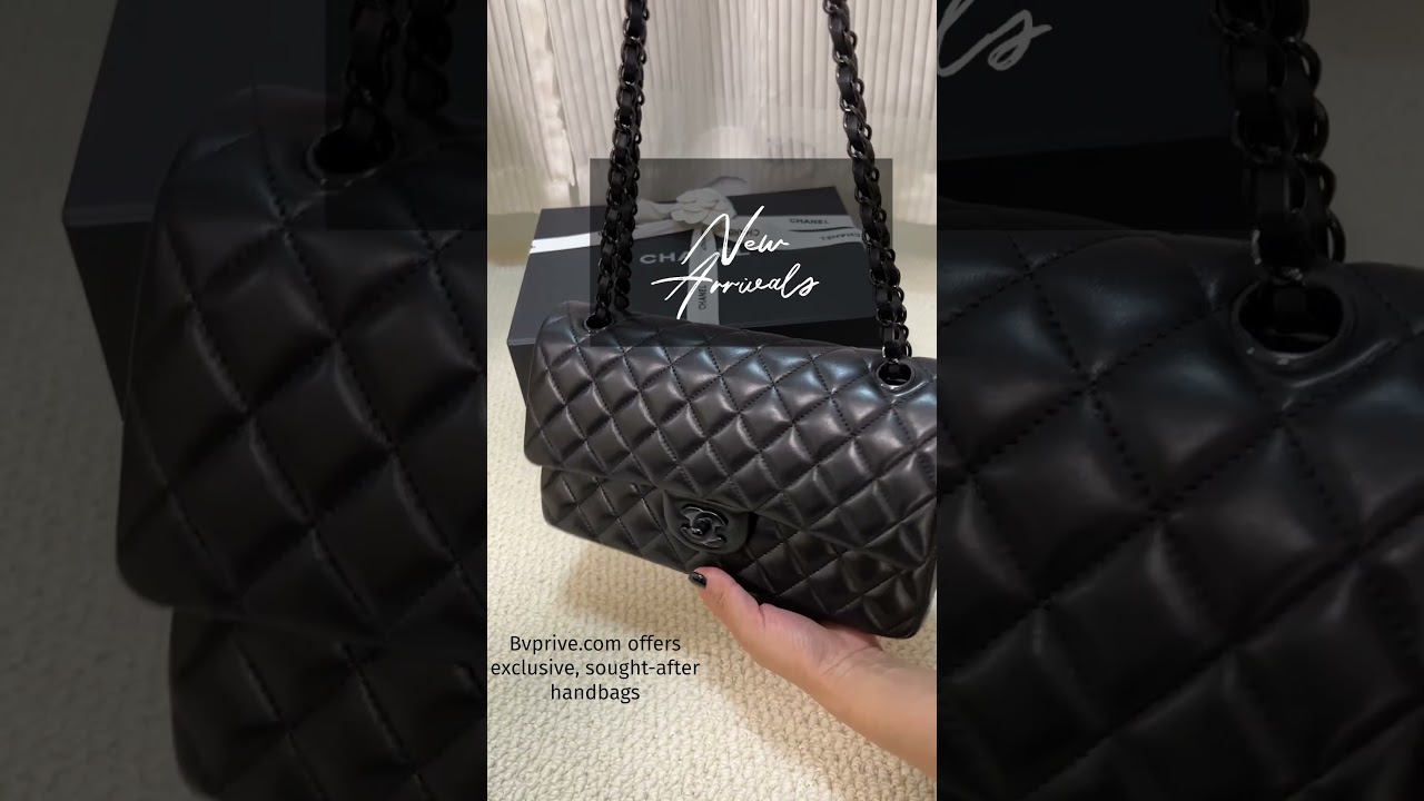 CHANEL So Black Lambskin Leather Classic Double Flap 2.55 Shoulder Bag 