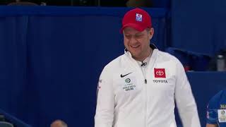 #wmcc2019 Team Edin (SWE) throws out of rotation vs Team Shuster (USA): Rasmus Wranå throws hammer!