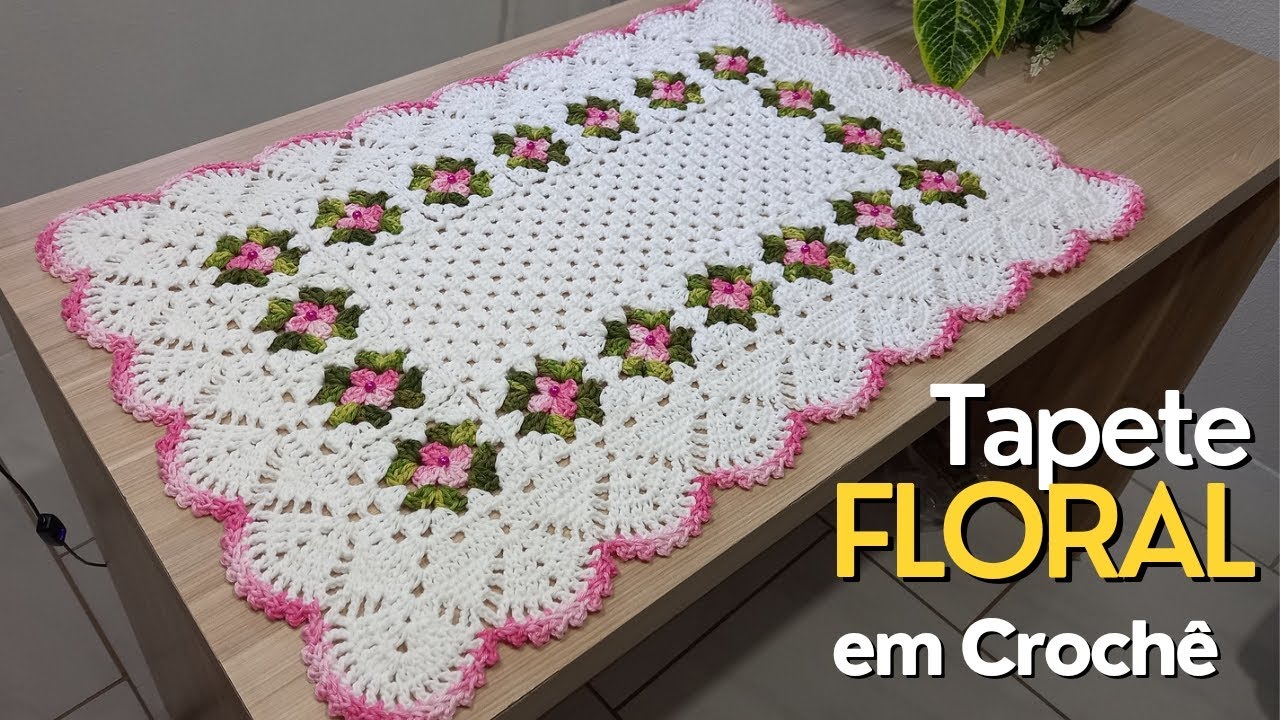 Tapete Floral retangular em crochê