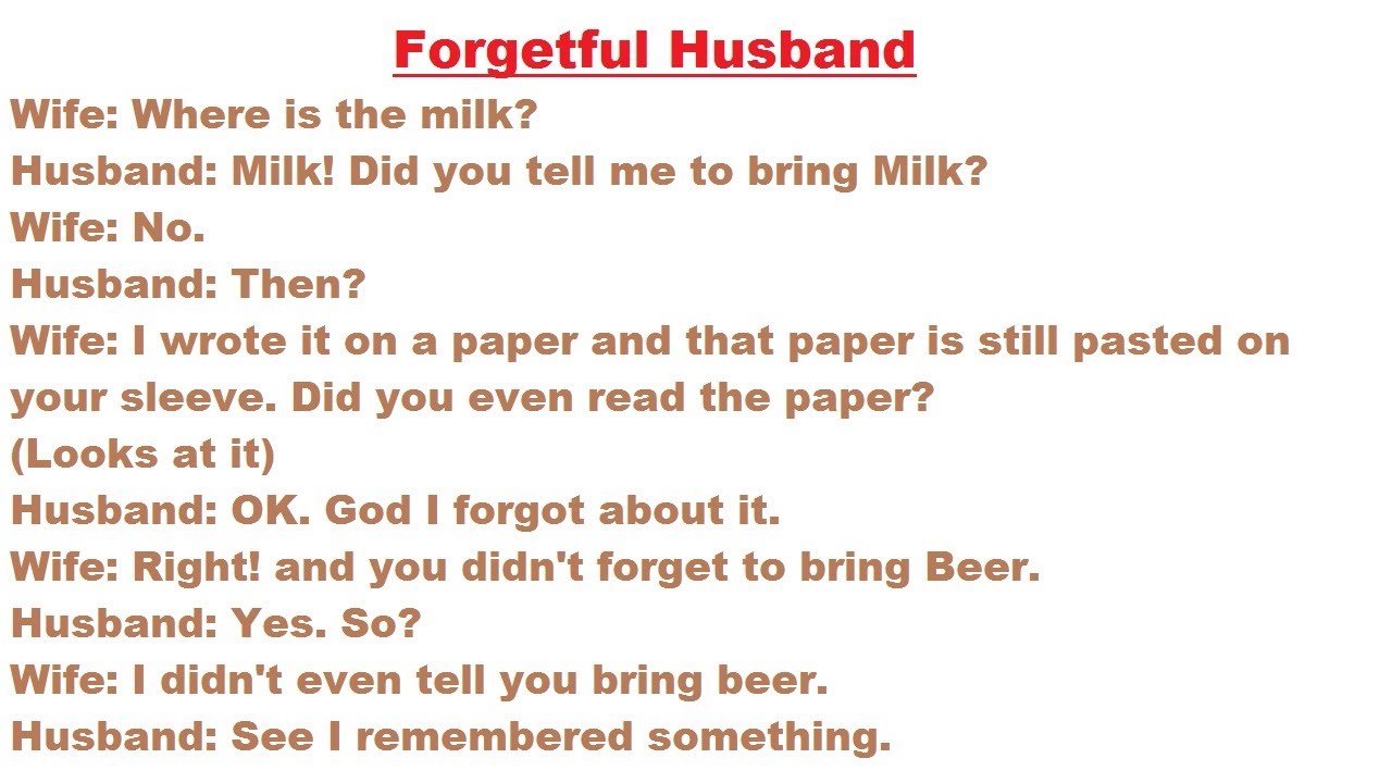 Funny Story Of Forgetful Husband  in English Comedy stories