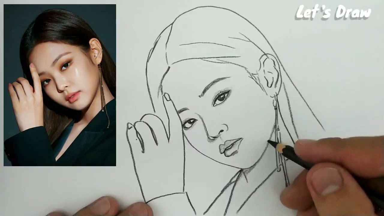 VERY EASY ,real time drawing jennie blackpink kpop girlband from south ...