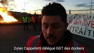 Grève des dockers du port de Bayonne opposés à la réforme des retraites