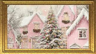 Pastel Pink Christmas Wonderland –Snowy Holiday Magic | 3Hours Screensaver with Golden Frame#support screenshot 4