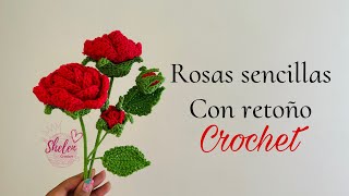 Rosa sencilla con retoño 🌹🧶crochet. Flor Crochet