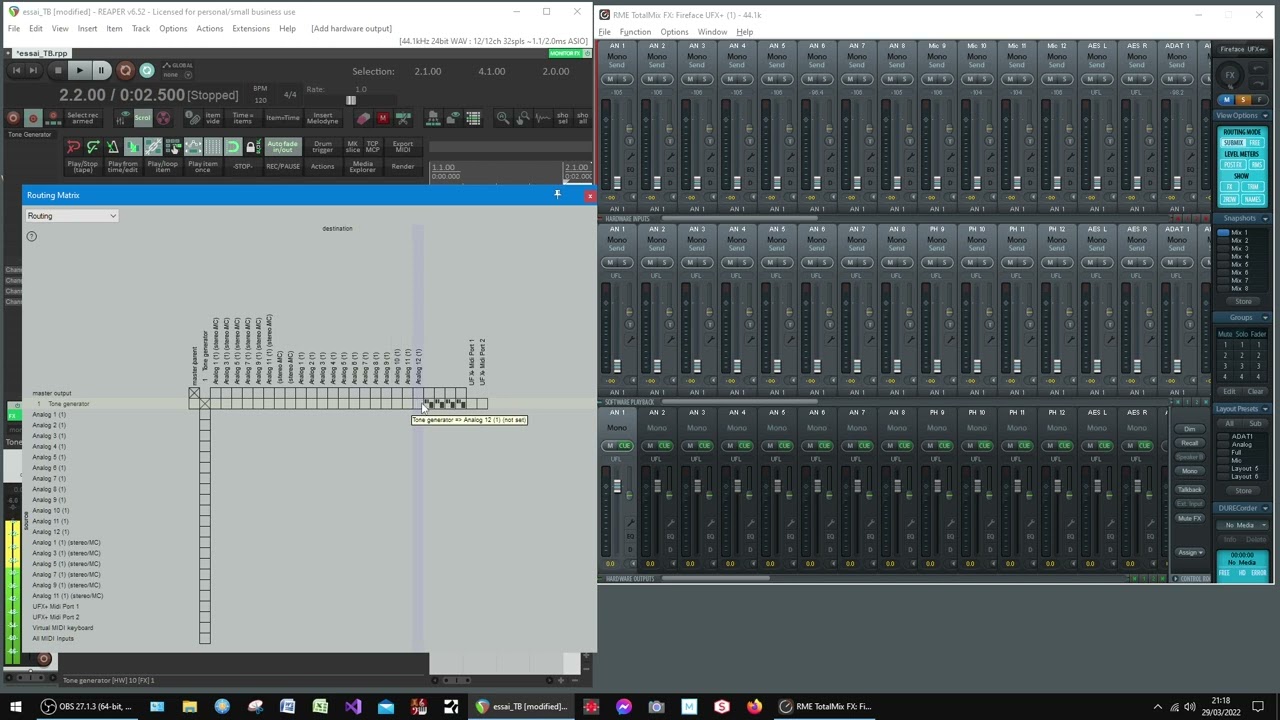 Duplicated signals when routing in Reaper (with RME UFX+ and Totalmix)