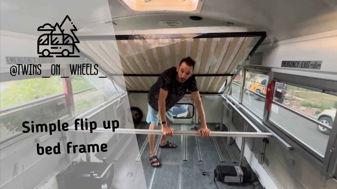Simple bed frame that flips up- skoolie conversion