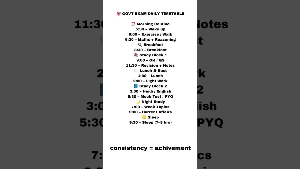 Govt exams study timetable strategy 
