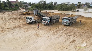 Great Operator Filling Land Project on the water Area SHANTUI Dozer DH7C3 Skillfully and Powerful