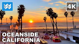 [4K] Sunset at Oceanside Beach Pier in San Diego County, California USA  Walking Tour