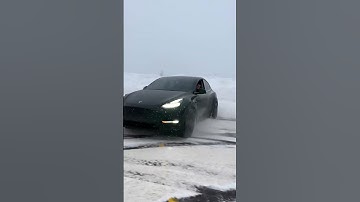 Drifting Tesla model Y performance on ice and snow on Track mode