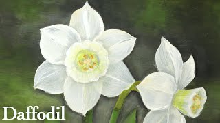 Daffodil acrylic painting tutorial | Round brush one stroke | white