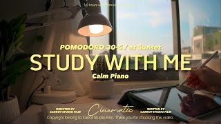 1.5-HOUR STUDY WITH ME at Sunset / Calm Piano🎹/ Summer Day / Pomodoro 30-5
