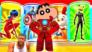 SHINCHAN IRONMAN in SUPER HERO TYCOON 2 ROBLOX with CHOP and FRANKLIN | NOOB vs PRO vs HACKER screenshot 4