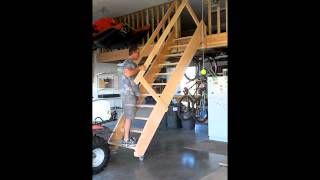 search no more, here is a simple stair solution. I decided to buy the wheels and get started. Incredibly usefull. Rolling garage 