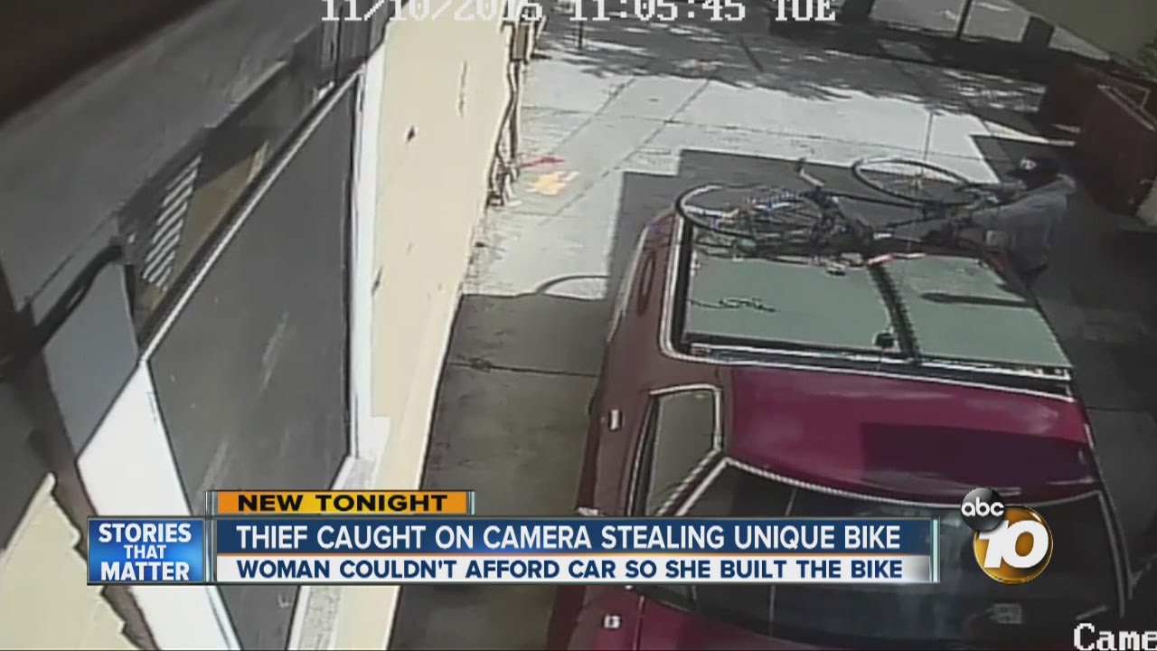 Thief caught on camera stealing unique bike - YouTube