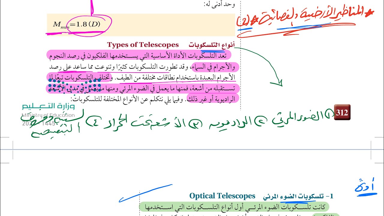 المناظير الأرضية والفضائية (٢) علوم الأرض والفضاء ثالث ثانوي 1445
