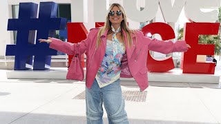 Heidi Klum Shuts It Down In A Pink Leather Jacket And Oversized Jeans As She Arrives In France