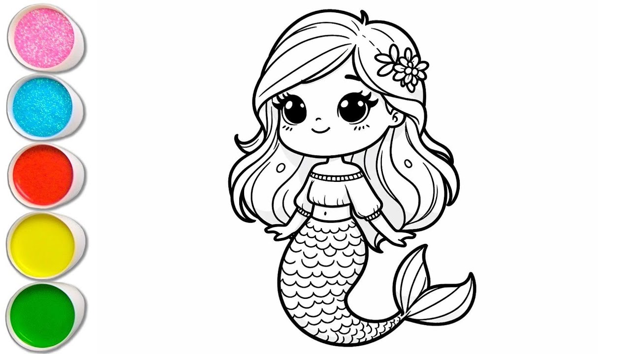 Cute Mermaid Drawing for kids, Painting & Coloring for kids, Toddlers | Let's Draw Together