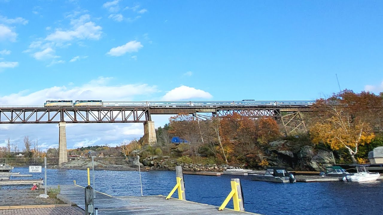 VIA RAIL #1 The Canadian is going over the trestle in Parry Sound with units VIA RAIL 6443 and 6441