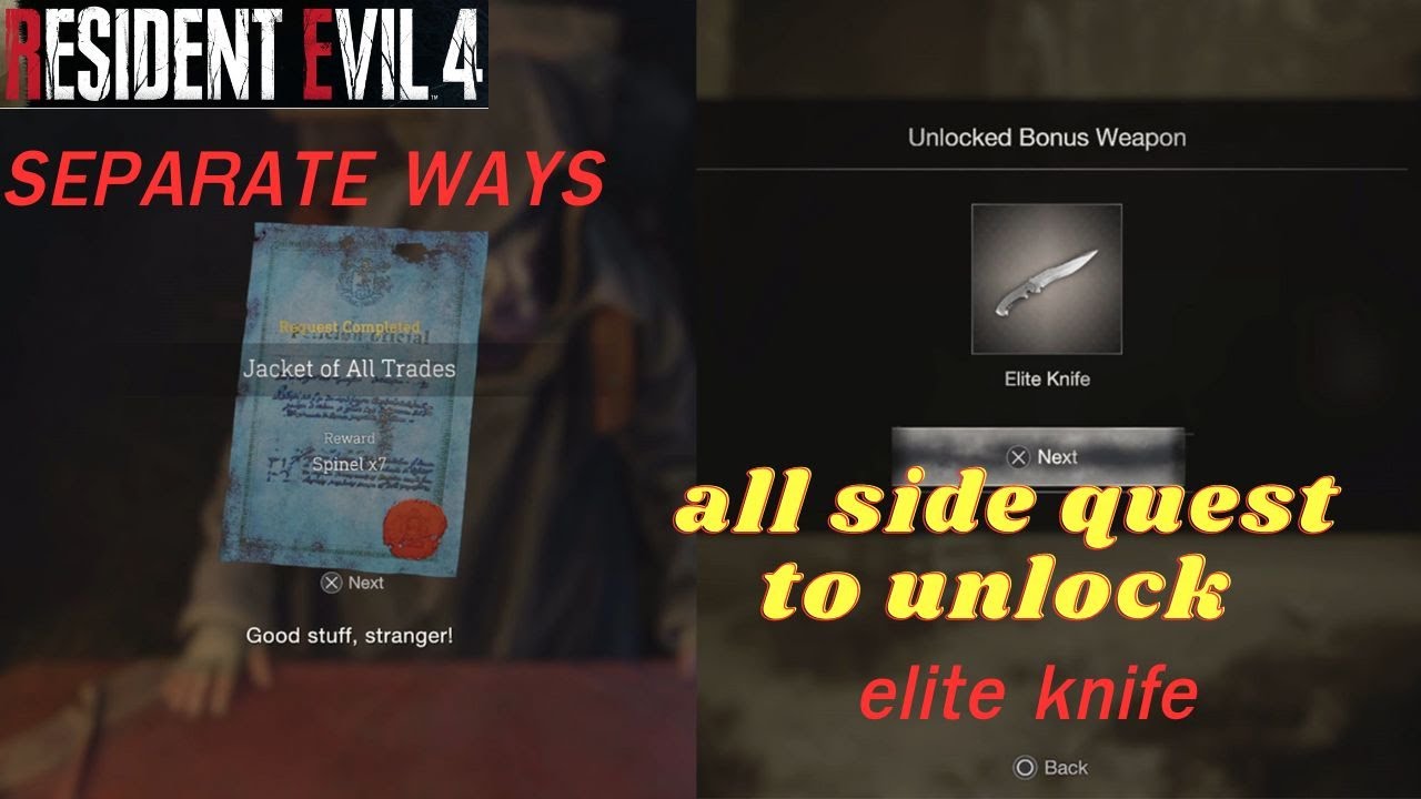 resident evil 4 remake separte ways all side quest to unlock elite knife