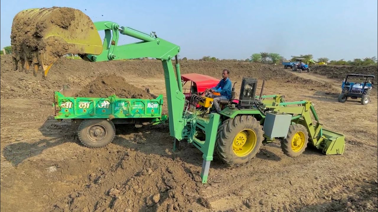 Tractor JCB Backhoe Loader Attachment for Tractor Loading mud in Pond