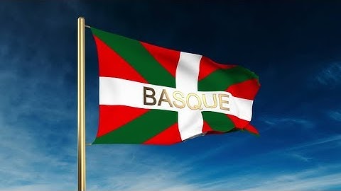 4K Basque flag slider style with title. Waving in the wind with cloud background animation Stock