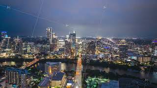 Vibrant hyperlapse of Austin, Texas at dusk, capturing city lights, modern skyscrapers, Colorado