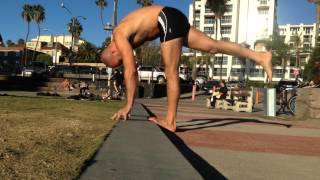 standing splits with standing foot dorsiflexed 