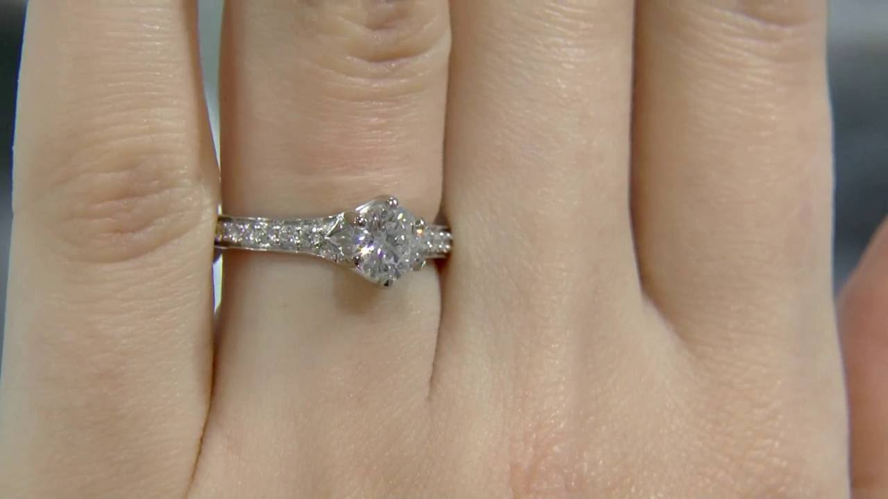 Six Prong Round Cut Diamond Side Stone Engagement Ring SD026