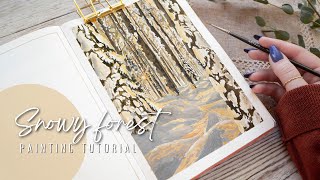 Snowy Forest Painting With Gouache | Step by Step Winter Landscape Tutorial @Tiinasdiary