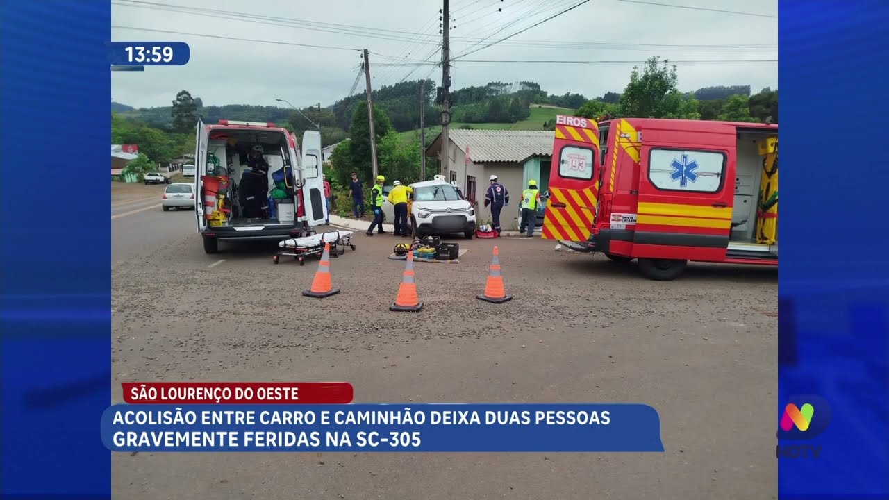 Acidente entre carro e caminhão deixa dois feridos na SC-305
