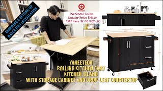 Rolling Kitchen Cart with Storage Cabinet and Drop-Leaf Countertop | Unboxing and Setting Up